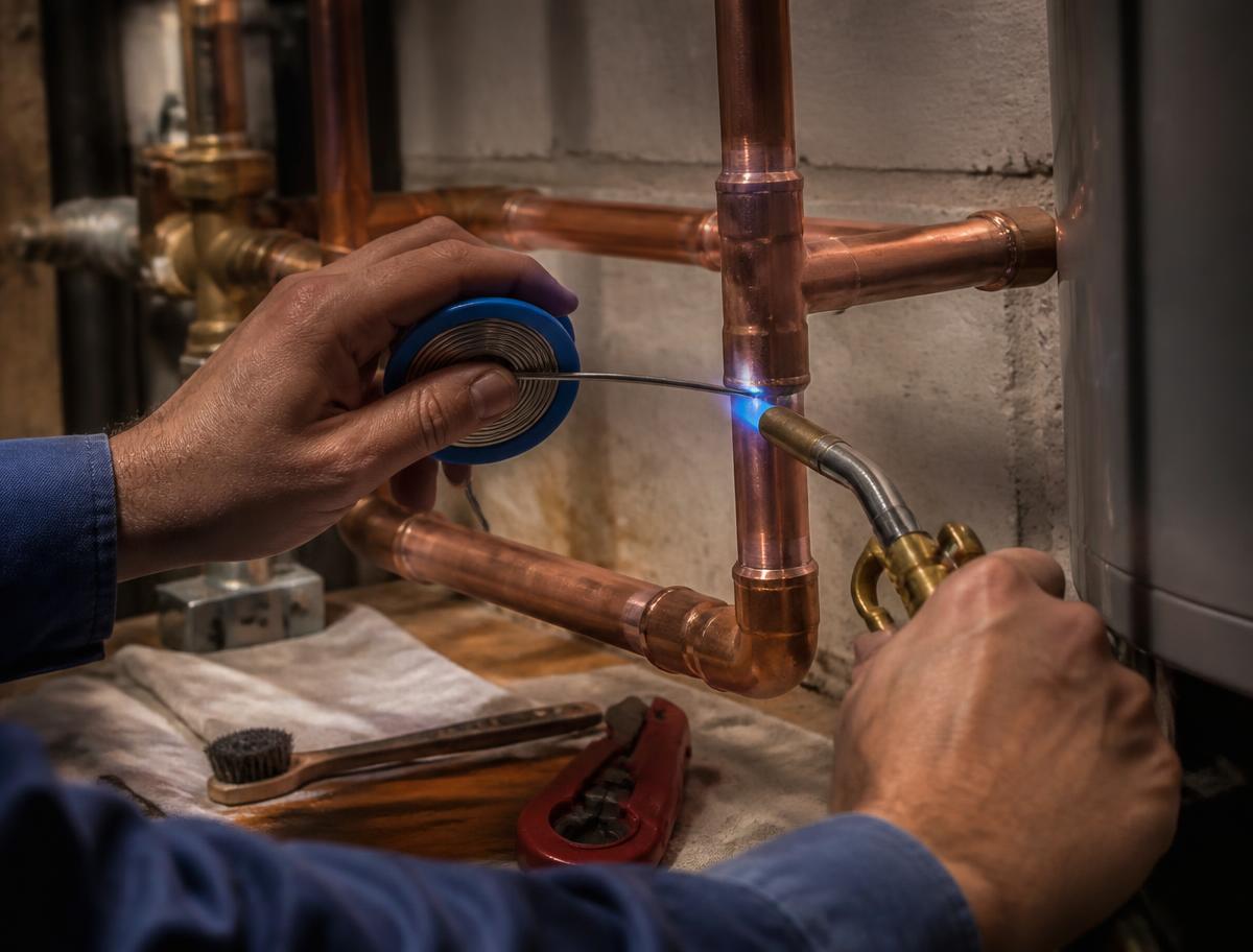 Emergency plumber in Etobicoke repairing a burst copper water pipe